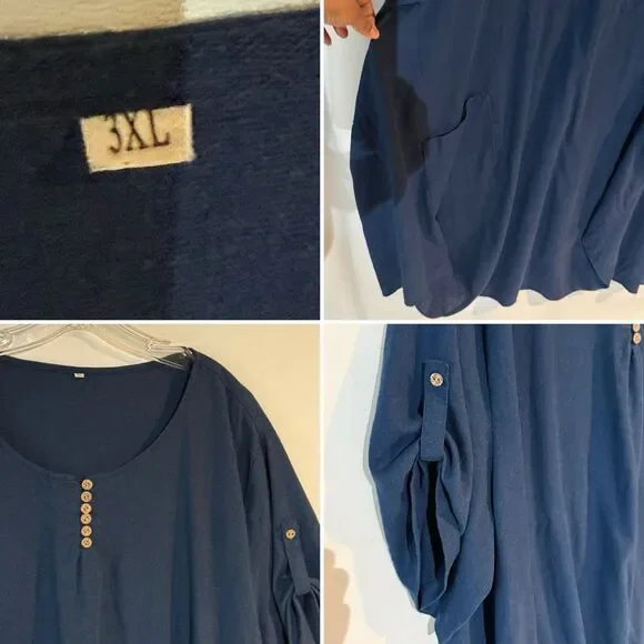 LaovanIn Women's Plus 3XL Tunic Dress Summer Cotton Linen T Shirt Knee-Length - Picture 8 of 16